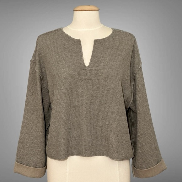 Urban Outfitters Sweaters - Urban Outfitters Womens Sweater S Taupe Jax Inside Out Notch Neck Pullover Boxy